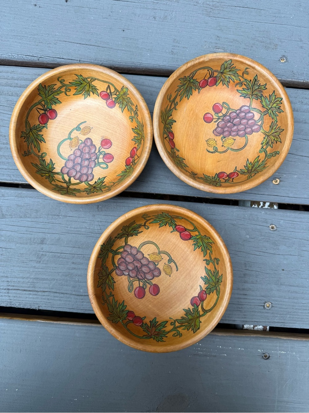 Vintage wood‎ Whimsical hand-painted German bowls